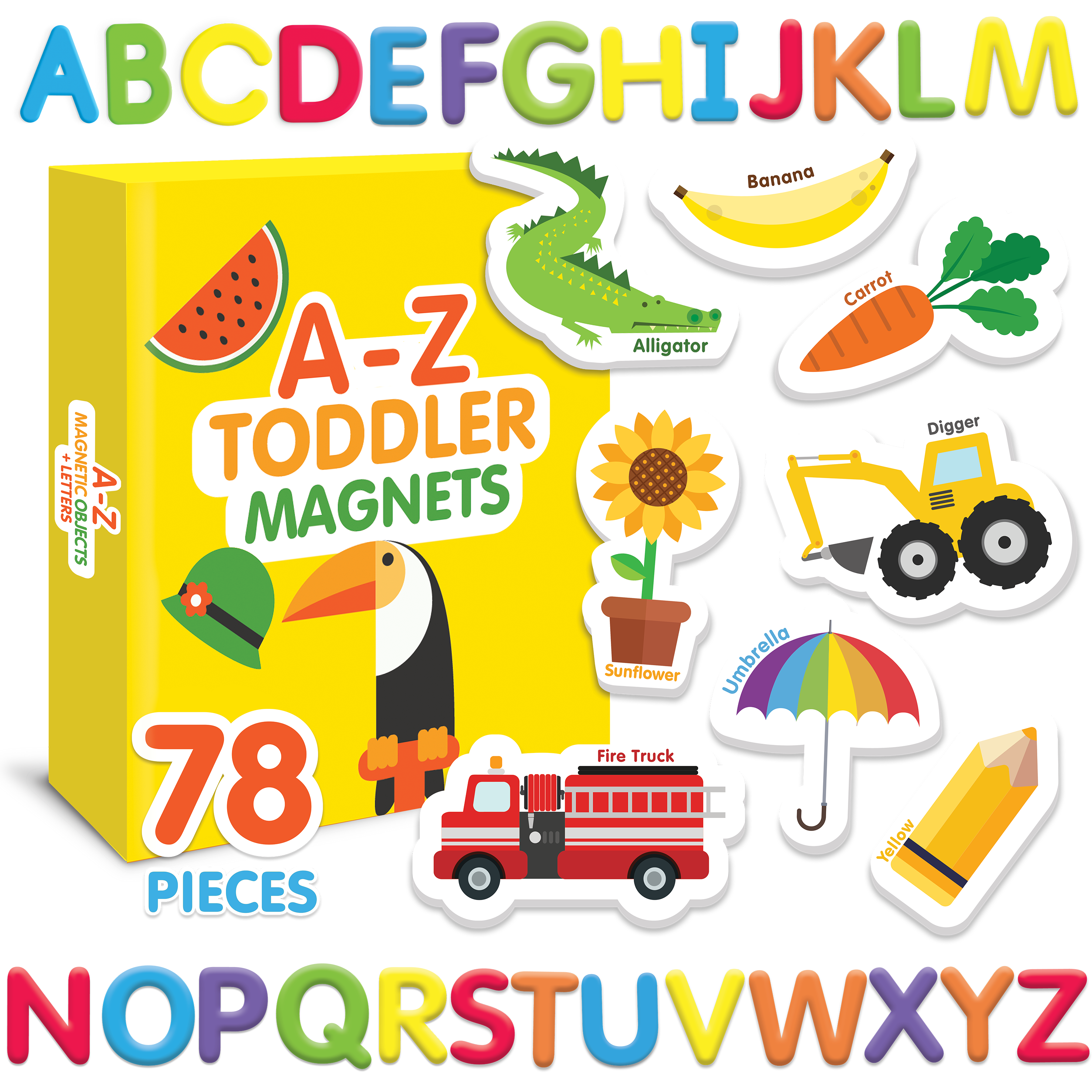 Curious Columbus Magnetic Objects and Letters – 78 Piece Alphabet & Object Magnet Set