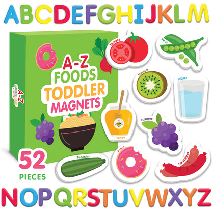 Curious Columbus Magnetic Foods and Letters – 52 Piece Alphabet &amp; Food Magnet Set