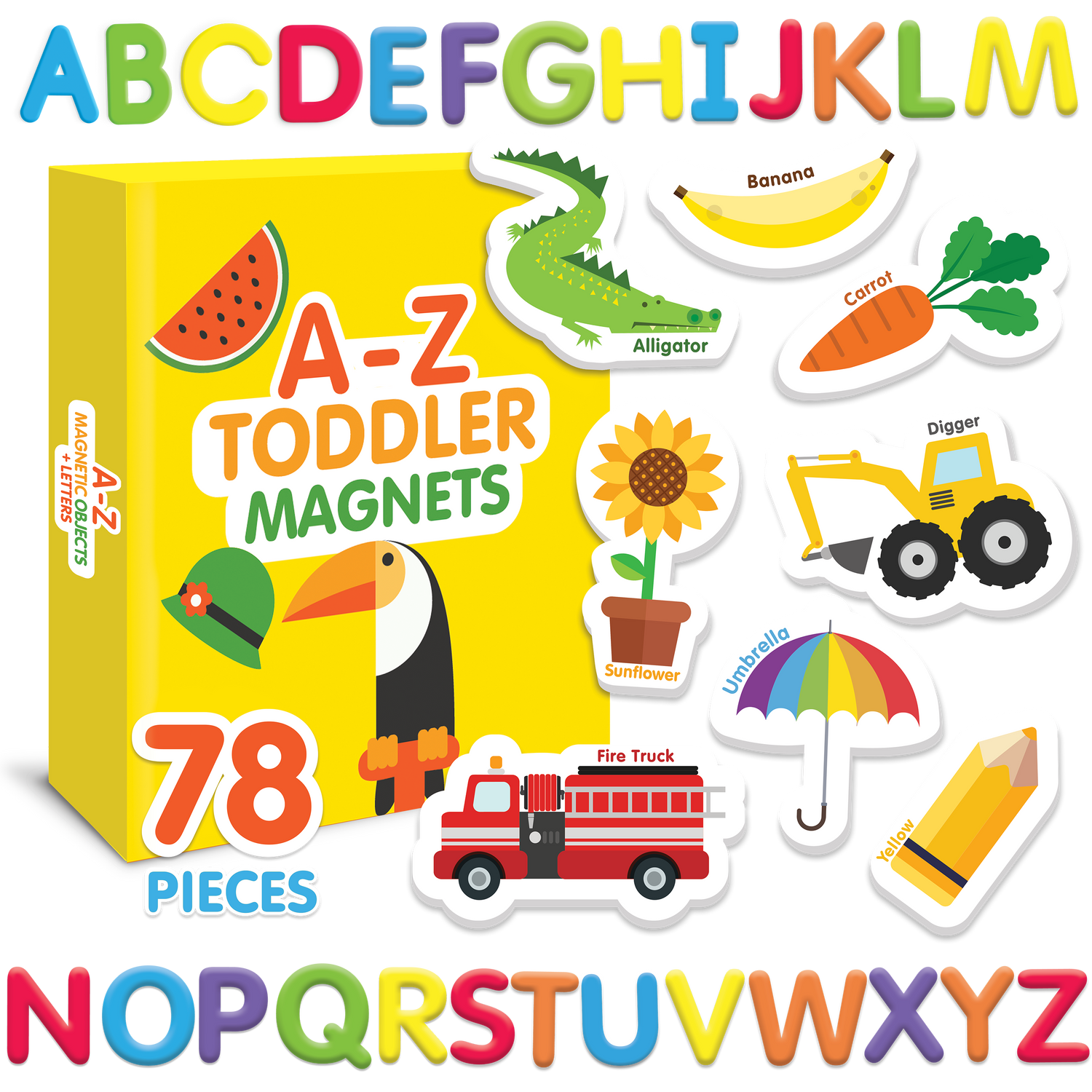 Curious Columbus Magnetic Objects and Letters – 78 Piece Alphabet &amp; Object Magnet Set