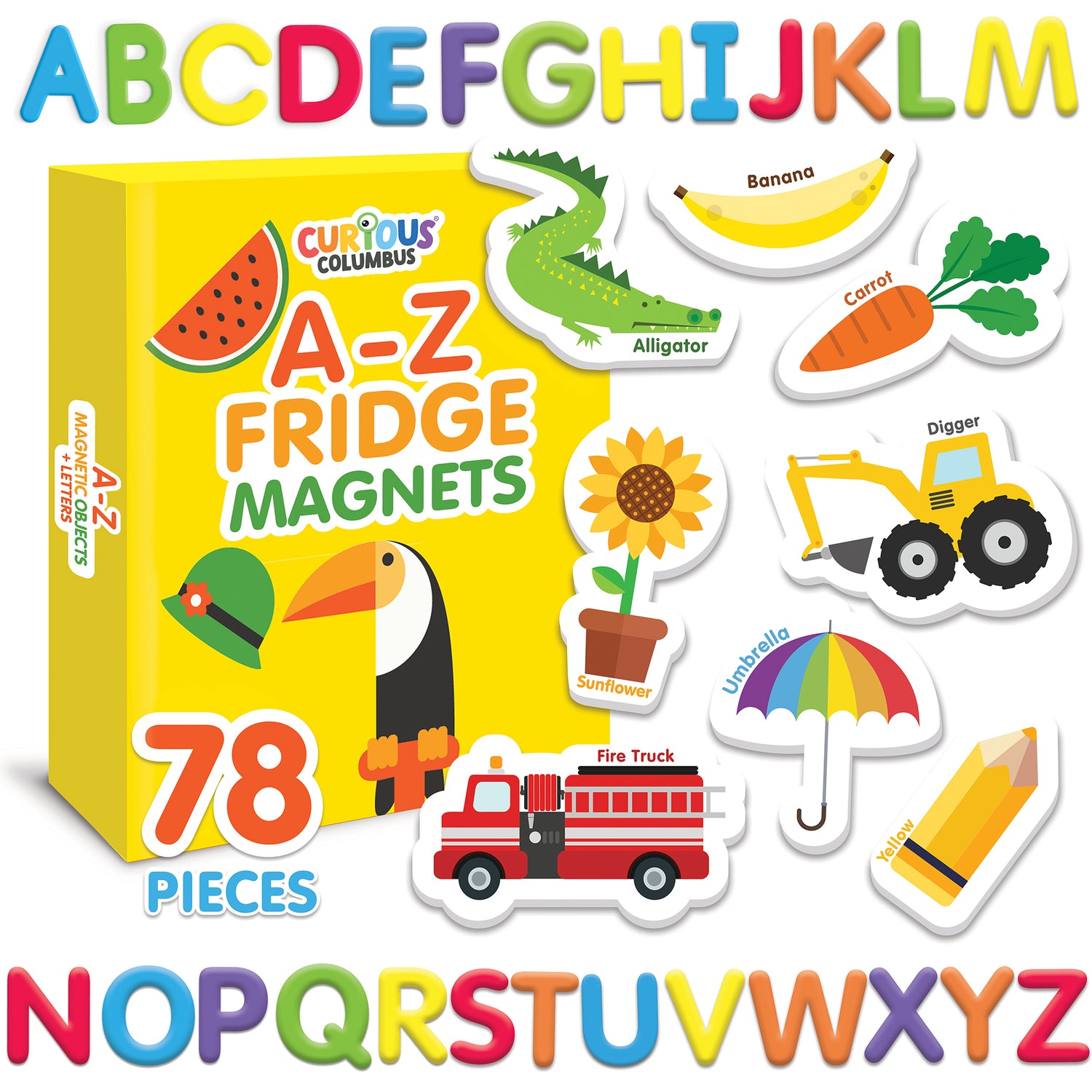 Curious Columbus Magnetic Objects and Letters – 78 Piece Alphabet &amp; Object Magnet Set