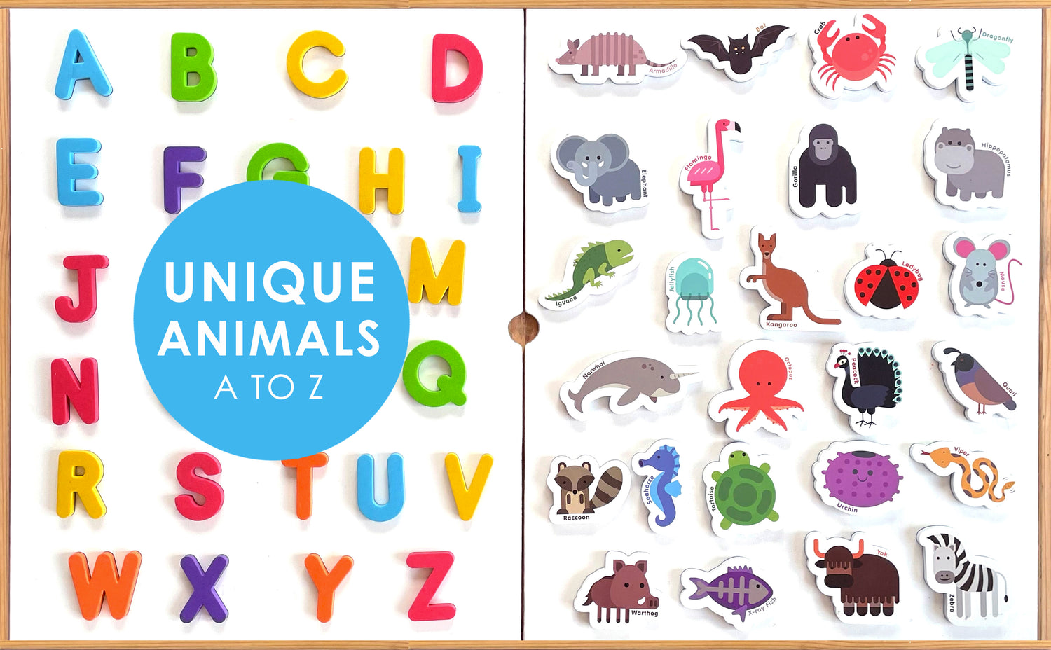 Curious Columbus Magnetic Animals and Letters – 52 Piece Alphabet &amp; Animal Magnet Set