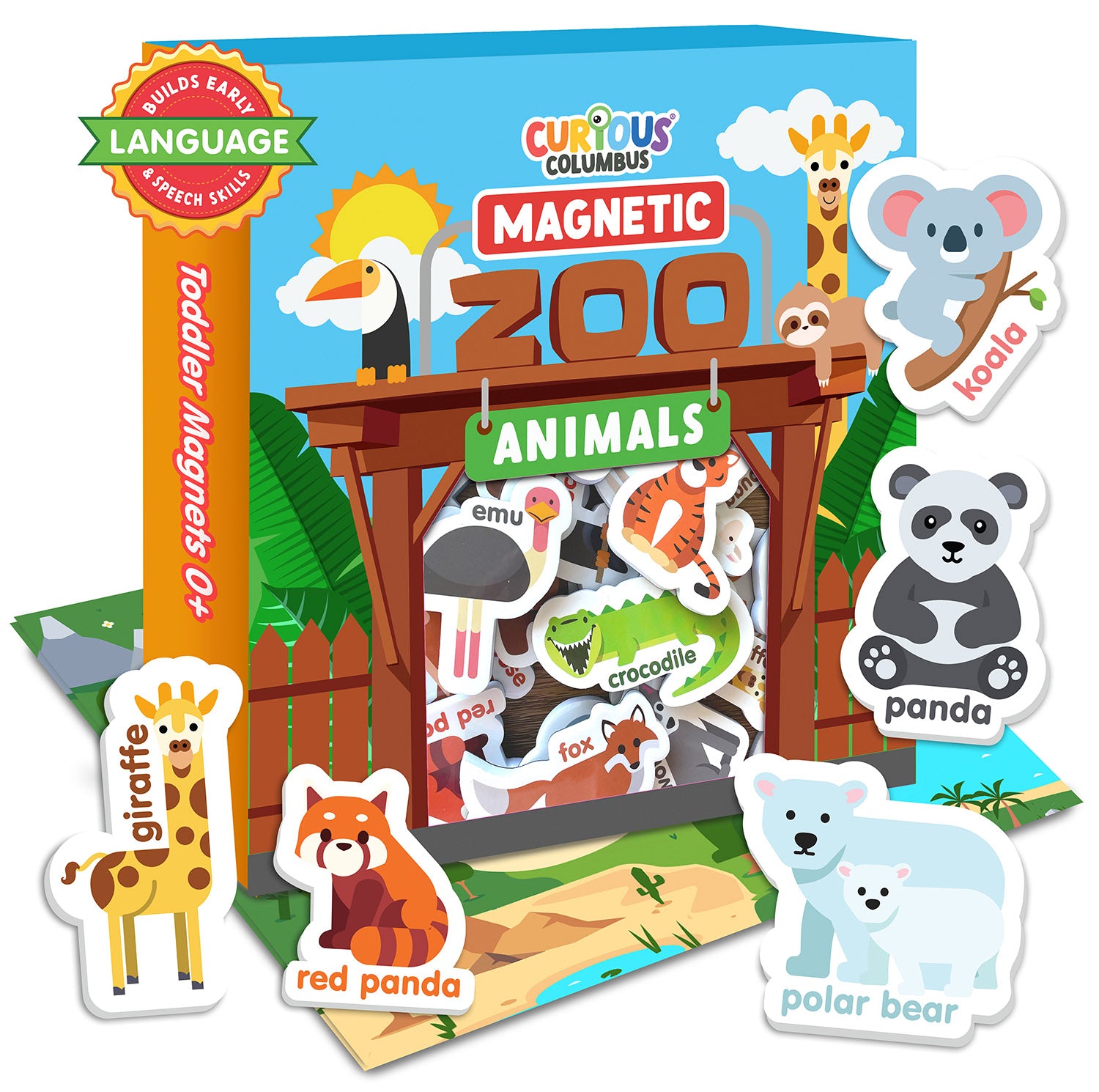 Curious Columbus Magnetic Zoo Animals – 28pc Fridge Magnets for Toddlers, Baby and Kids