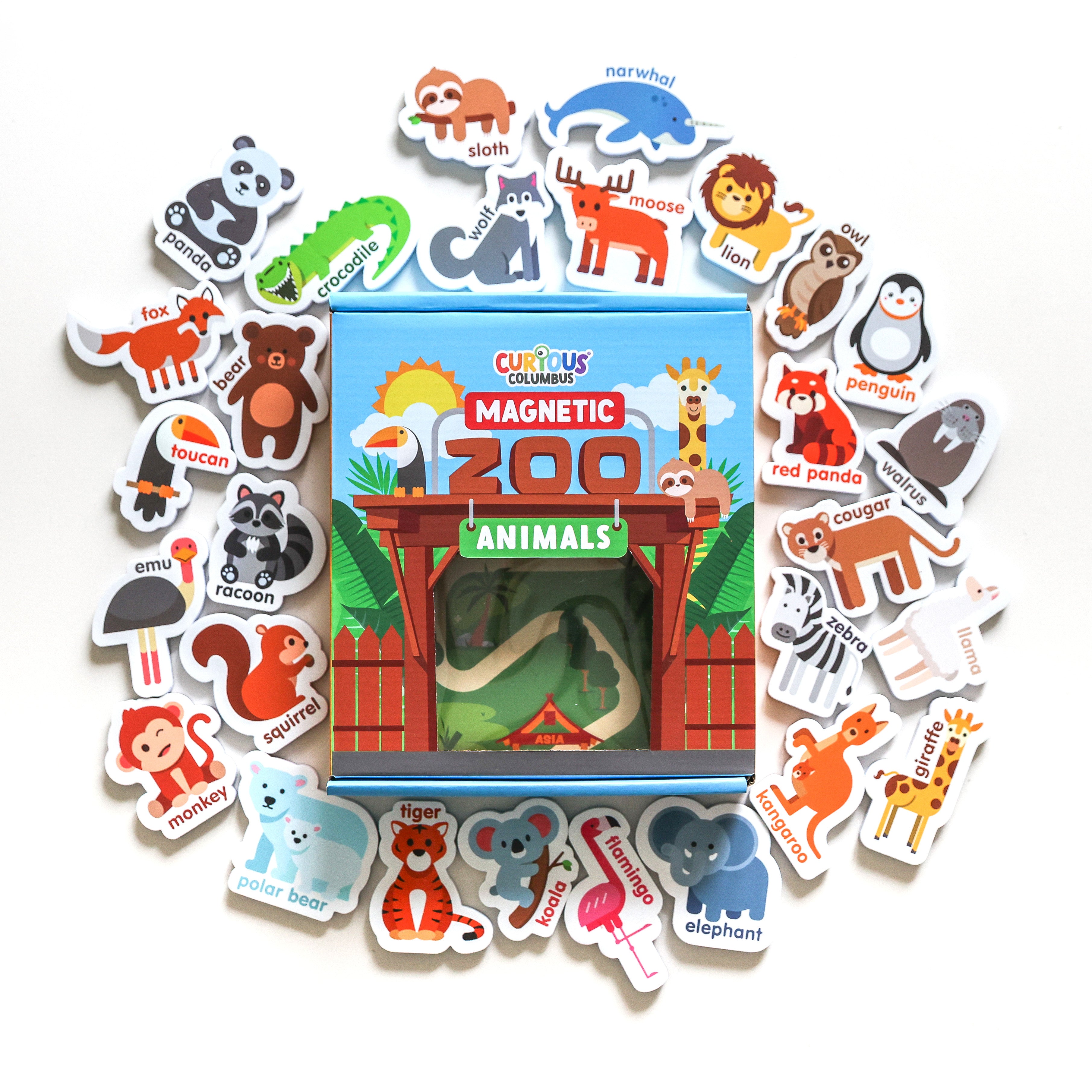 Curious Columbus Magnetic Zoo Animals – 28pc Fridge Magnets for Toddlers, Baby and Kids