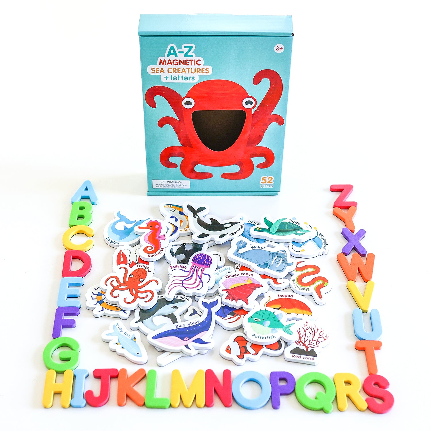 Curious Columbus Magnetic Sea Creatures and Letters – 52 Piece Alphabet &amp; Ocean Magnet Set