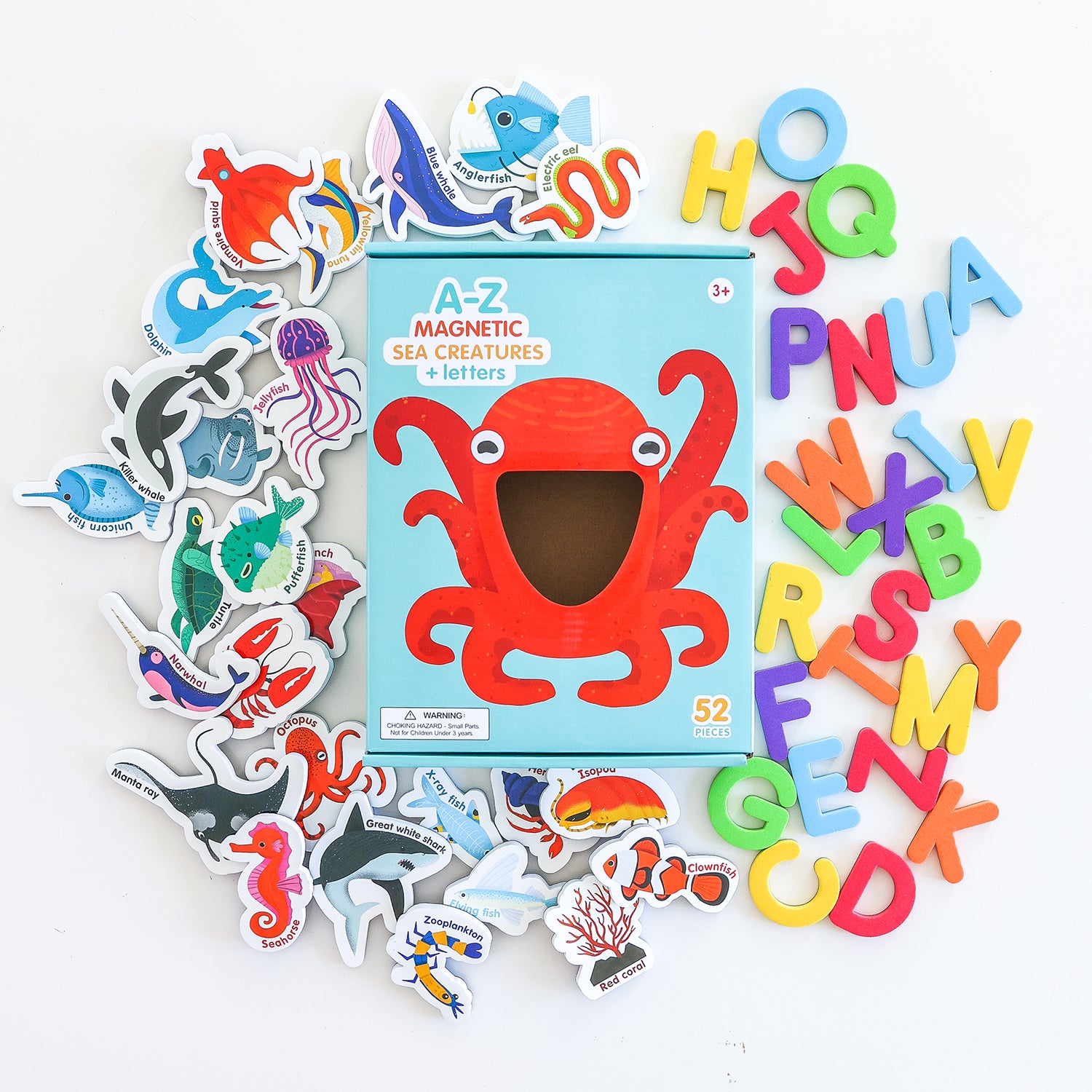 Curious Columbus Magnetic Sea Creatures and Letters – 52 Piece Alphabet &amp; Ocean Magnet Set