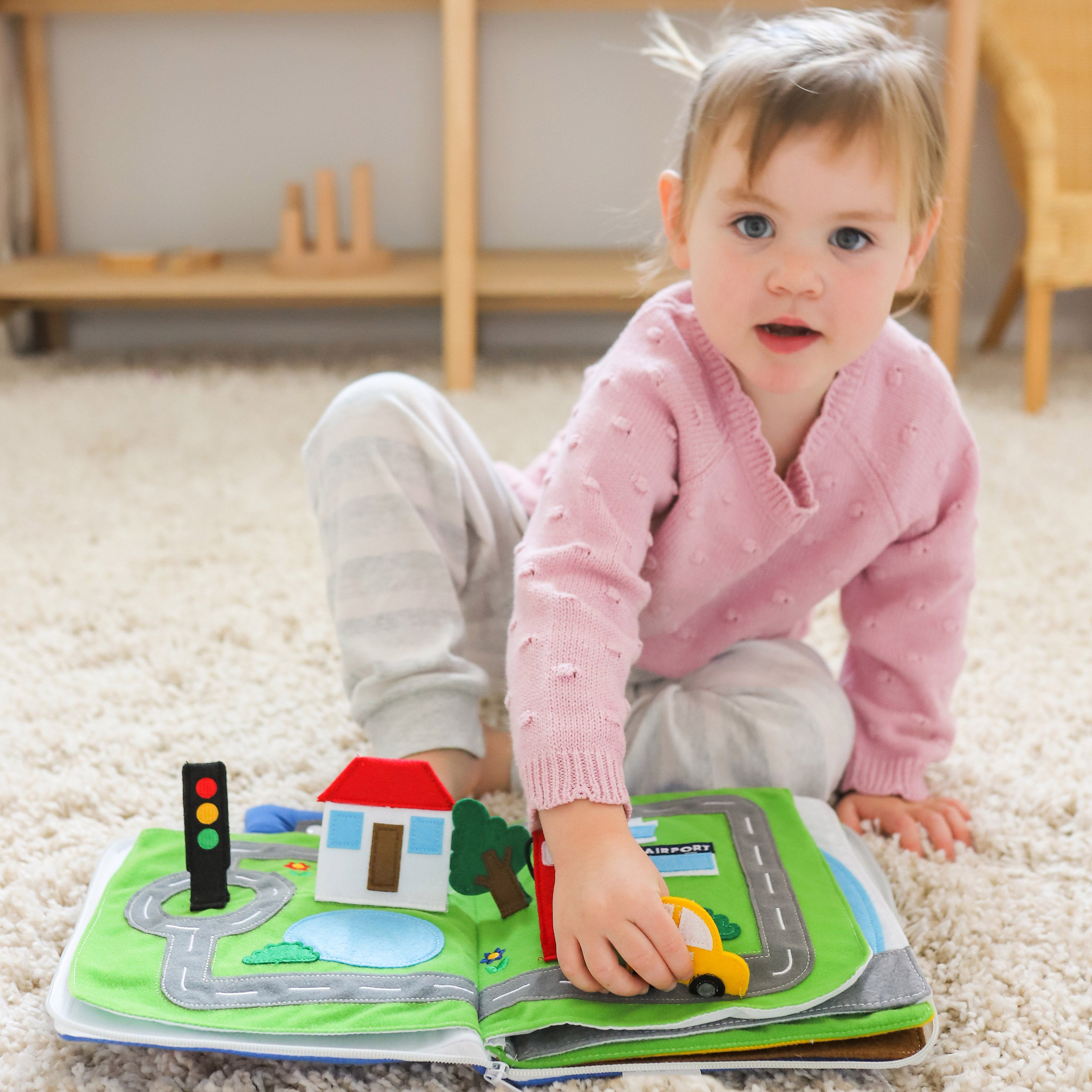 Curious Columbus Fabric Activity Book – Away We Go – Interactive Soft Travel Book