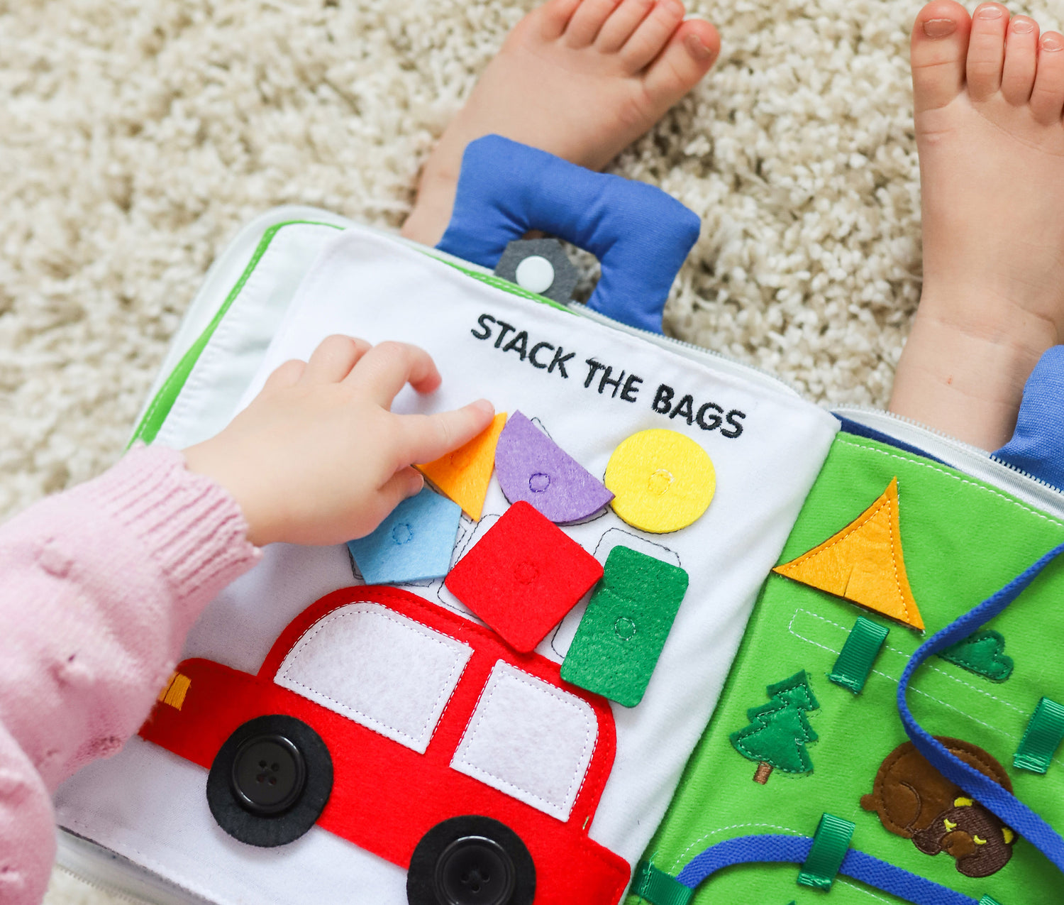 Curious Columbus Fabric Activity Book – Away We Go – Interactive Soft Travel Book