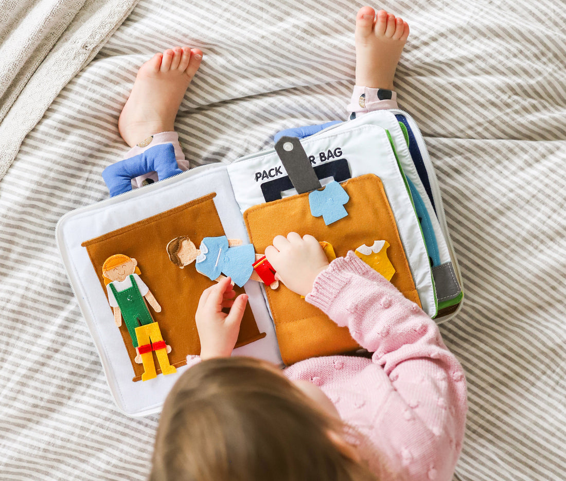 Curious Columbus Fabric Activity Book – Away We Go – Interactive Soft Travel Book